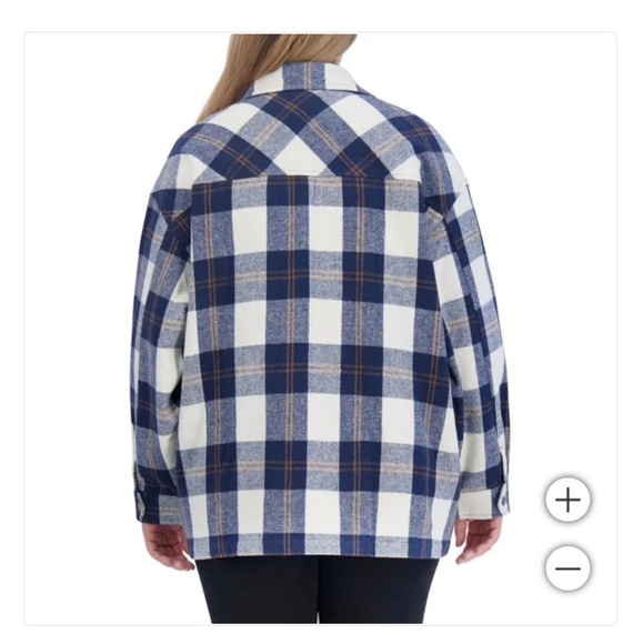 Plaid Shacket Shirt Jacket Snap Down Pockets Oversized Wool Blend NEW - Picture 8 of 9